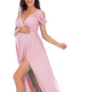 Maternity Pink Off Shoulder Dress